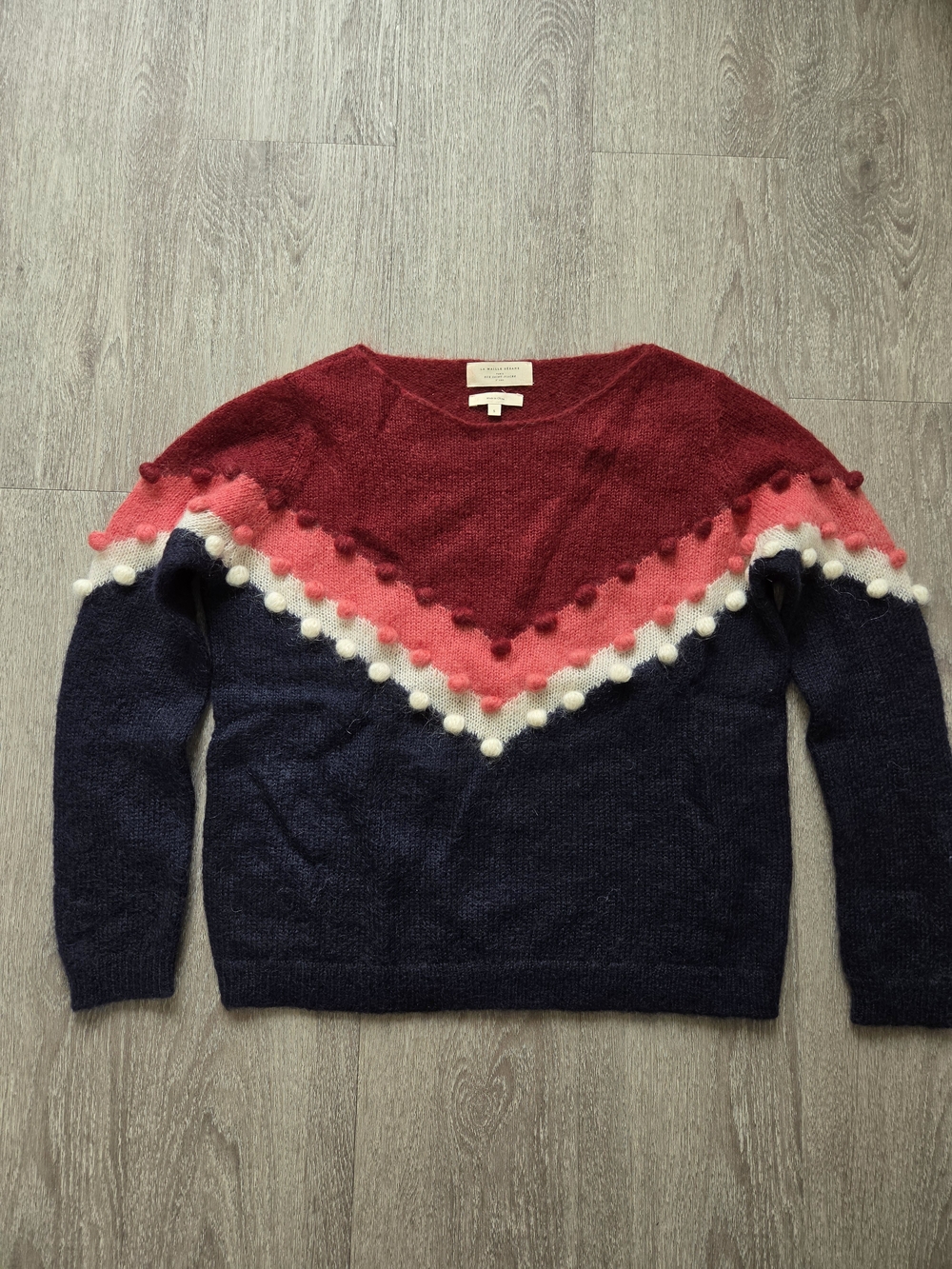 Sézane La Maille Colorblock Chevron Bobble Sweater Mohair Wool Blend Size Small